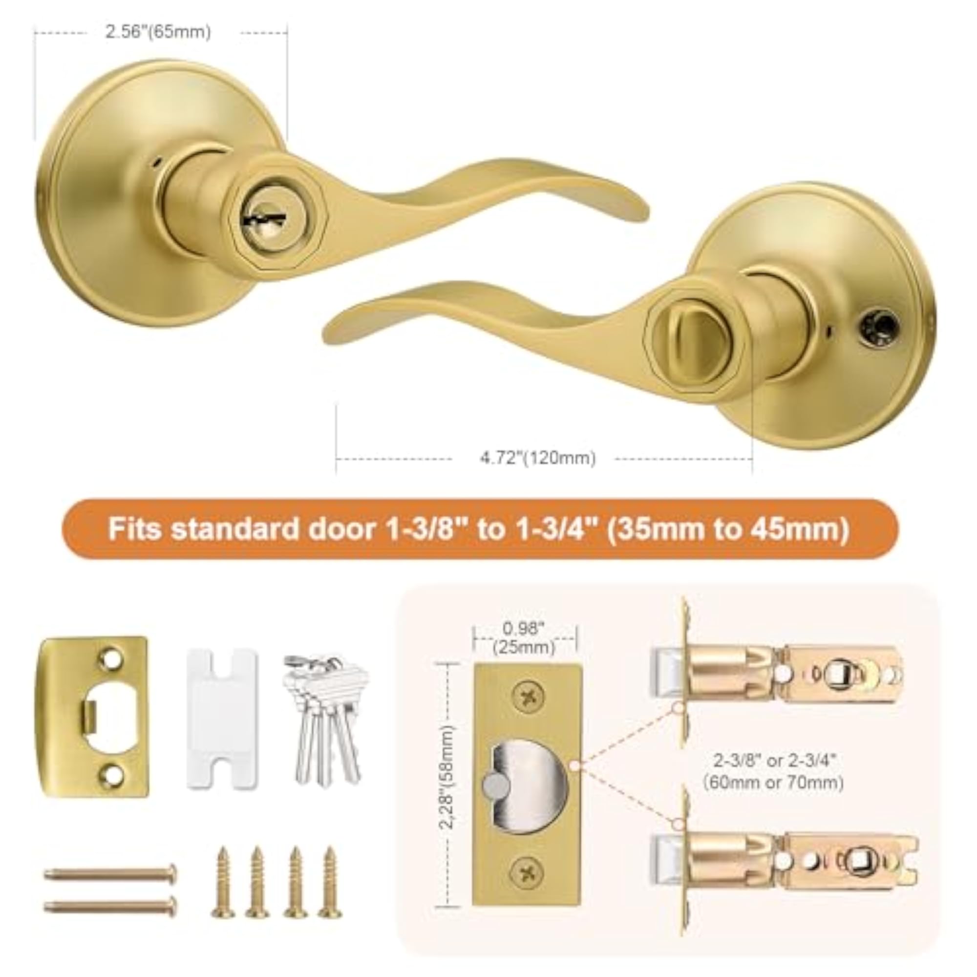 Brushed Door Handles, Front Exterior Door Handles with Lock and Keys
