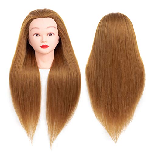 Yebo Mannequin Head 24 Inch,Training Practice Head Yaki Cosmetology Styling Doll Heads Practice for Synthetic Fiber Hair Training Model(Gold)