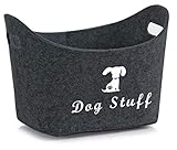 Felt pet toy box and dog toy box storage with handles pet toy basket - perfect for organizing pet toys, coats, ropes, dog chew toys, blankets, leashes - Dark Grey