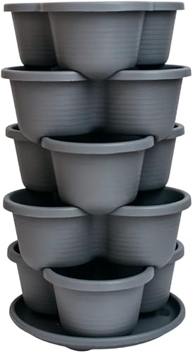 Maceta apilable de fresa de 5 niveles, maceta vertical de diseño arquitectónico con riego, maceta de hierbas para plantas de fresa, lechuga,