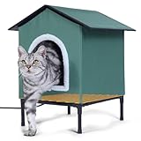 Picture of Heated Cat House for Indoor/Outdoor Use, Elevated/Insulated Feral Cat House, Heated Cat Bed with Pets Heating Pad, Warm House for Outside Stray Cats (Green,Medium)