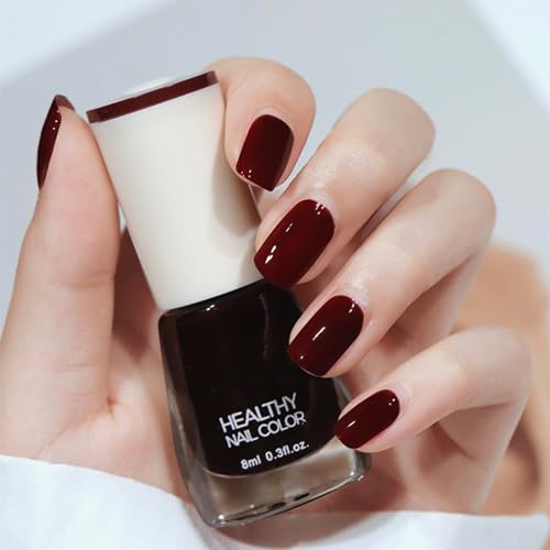 Red Nail Polish, Nail Varnish Burgundy Dark Red Quick Dry Long Lasting Nail Polish Oil Based Formula Non-toxic No Need Baking Wine Red Nail Varnish for Christmas DIY Nail Art Manicure at Home