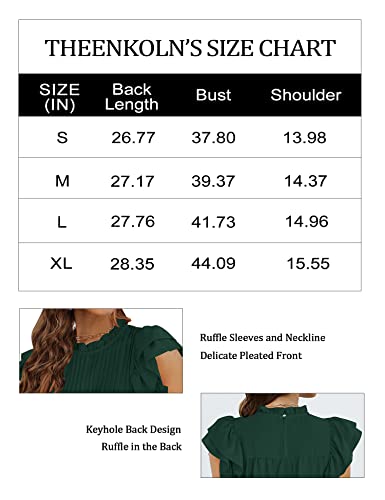 Theenkoln Womens Pleated Blouse Ruffle Sleeve Solid Shirts Mock Neck White Tunic Top #TOP5