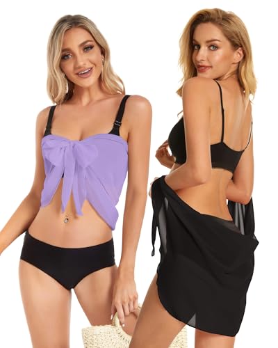 Image of CHICGAL 2 Pieces Women Beach Sarong Bathing Suit Wrap Skirt Sheer Bikini Swimsuit Cover Ups for Swimwear
