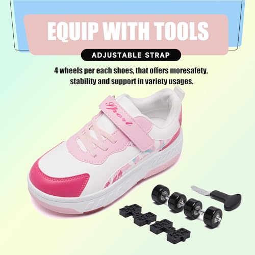 YINGCSM Kinder Schuhe mit Rollen | Abnehmbare 4-Rollen-Skateschuhe für Jungen & Mädchen | Komfortable Outdoor Sportschuhe