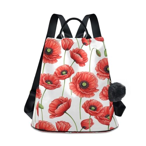Sac à dos femme fermeture éclair antivol imprimé floral rouge pour le quotidien et voyages