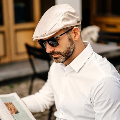 TOP-EX 100% Leinen Schiebermütze Herren Baskenmütze Mütze UPF 50 Sonnenschutz Sonnenhut Sommer Schirmmuetze Newsboy Cap Navy Blau M/L