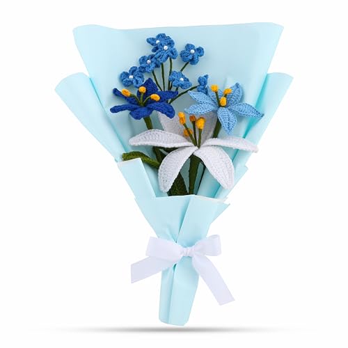 Image of Prapti Handicrafts Artificial Crochet Blue Lily Flower Bouquet /Forever Flowers /Valentine Day Romantic Gift for Girls /Boys /Girlfriend /Boyfriend /husbund /Wife Home Decor Gift Ideas (Blue Shades)
