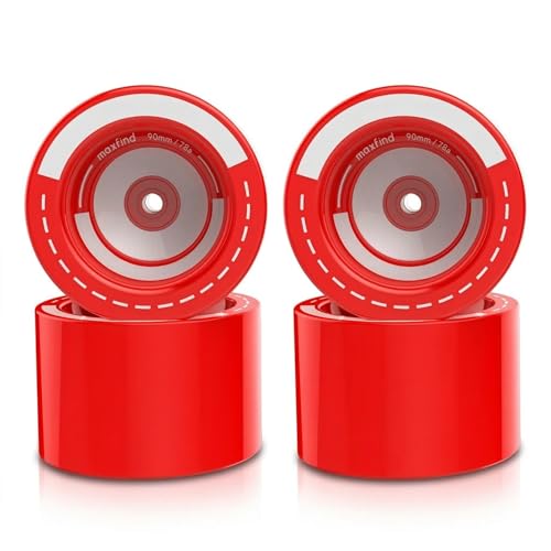 90mm 78A Skateboard Wheels, Soft PU Longboard Wheels for Cruising, Carving, Commuting and Electric Skateboards, Smooth Cruiser Wheels for Rough Roads, Set of 4