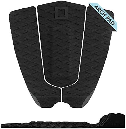 Surf Squared Arch 3-Piece Tail Traction Pad w/Tail Kick - Diamond Maximum Grip, Super Strong 3M Adhesive - Fits All Surfboards: Shortboard, Fish, Skimboard - Stomp Pad