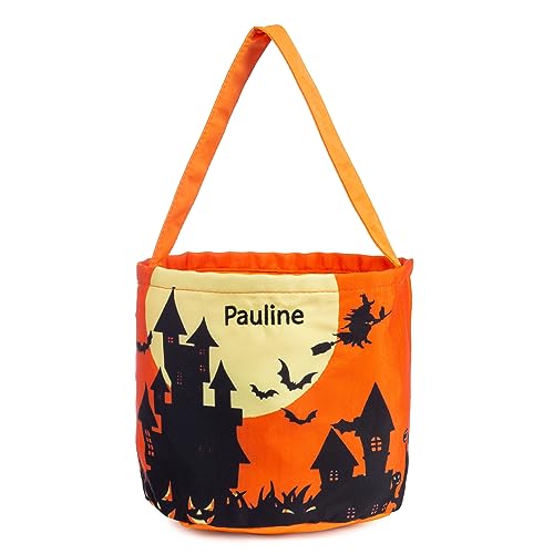OPALSTOCK Halloween Baskets Trick or Treat Halloween Candy Bags Personalized Name Handles Bag for Kids Pumpkin Candy Bags for Halloween Party (Style 6)