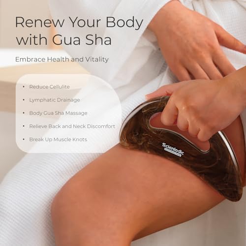 Image of Scienlodic Gua Sha Massage Tool with Handle (Resin) Larger Guasha Body Scraping Tool for Back Legs Neck Massage, Lymphatic Drainage, Cellulite Remove - Large Brown