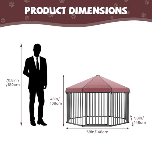 Canil para cães ao ar livre com teto, cercadinho para cães ao ar livre com portão de metal, fácil co