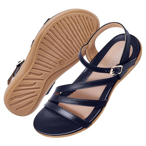 Image of Flat Sandals for Women Dressy - Comfortable Summer Strappy Sandal | Dress Comfy Walking Ankle Strap Open Toe Casual Womens Sandal - Arch Support Cushioned Wedding Shoes for All-Day Comfort