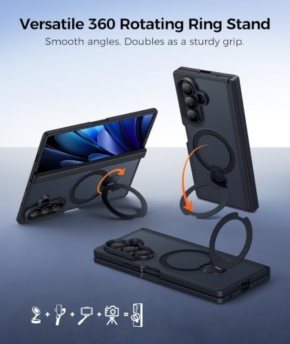 Image of FNTCASE for Samsung Galaxy Z-Fold-8-Ultra Case: Z Fold7 Case [360 Spin Magnetic Stand] [Fit for Magsafe] [Hinge Protection & Screen Protector] Translucent Matte Military Grade Shockproof Cover - Black