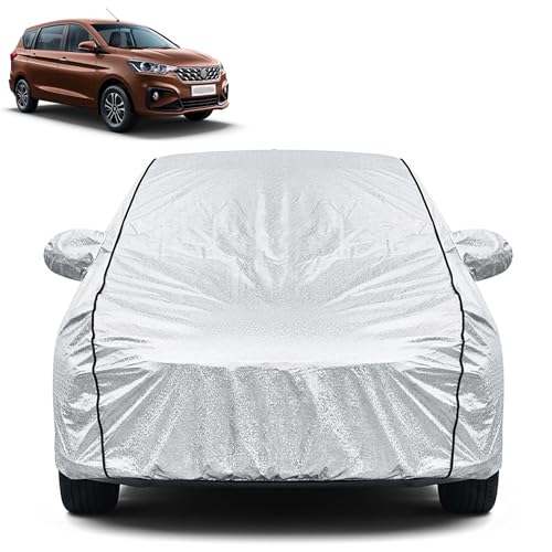 Image of Waterproof Car Cover for Maruti Suzuki New Ertiga | Dustproof, UV Resistant & Scratch Protection | Soft Cotton Lining | Triple Stitched | Mirror Pockets & Elastic Fit | Silver