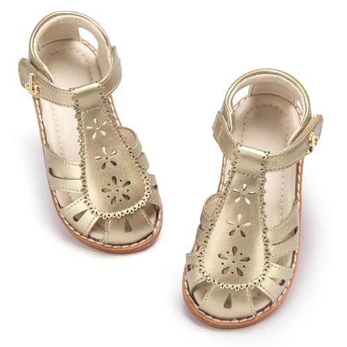 Image of THEE BRON Toddler Girls Closed-Toe Sandals Sweet Retro Cutout Summer Dress Shoes
