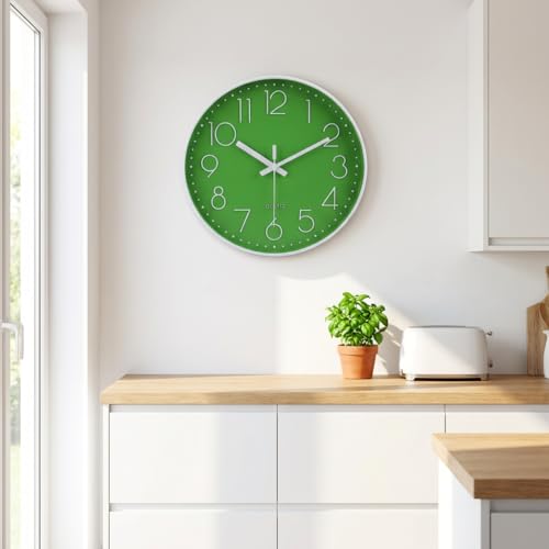 Image of jomparis Modern Office Green Decor Wall Clock 12 inch Silent & Non-Ticking Battery Operated Quartz Round Clock