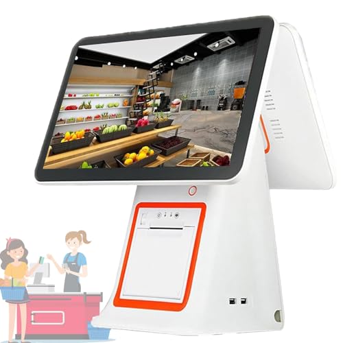 ylpddmm 15,6 Zoll Monitor de Pantalla táctil de Pulgadas,POS gastronomía, Caja registradora, Dispositivo Todo En Uno,conectar Host y WiFi,4G + 128 GB para Restaurante, supermercado minorista,White