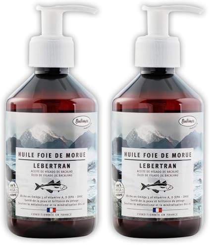 Bubimex - Huile de Foie de Morue 250 ML - Riche en Oméga 3 et 6, Vitamines A, D3 et E – Pelage Brillant, Peau Saine - Complément Alimentaire pour Chien et Chat (Lot de 2)