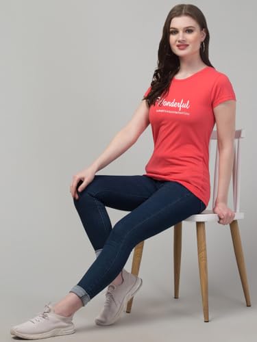 Image of Cotton Regular Fit Printed Half Sleeves T-Shirt for Women (Wonderful)