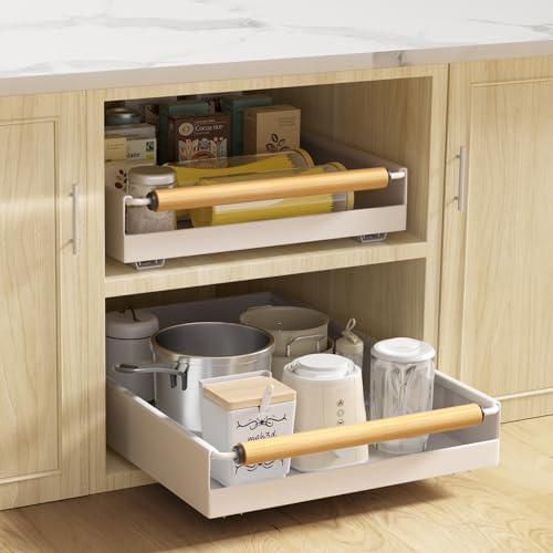 2 Pack No-Drill Pull Out Cabinet Organizer 15.3'' Deep Expandable...