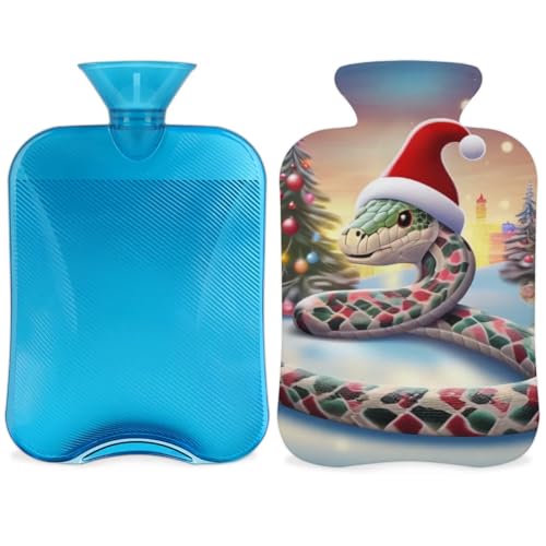 Hot Water Bottle with Soft Cover,2L Mystical Christmas Snake Hot Water Bag for Hot and Cold Compress, Hand Feet Warmer, Rubber Hot or Cold Water Bottle Halloween Christmas Decorations