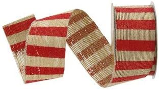 Striped Burlap Ribbon - Red 7/8in Wide - 2 Yards