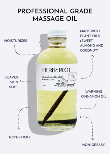 Herb & Root Edible Vanilla Flavored Massage Oil With Warming Cinnamon Spice For Couples | Organic Body Oil | 4Oz #TOP3