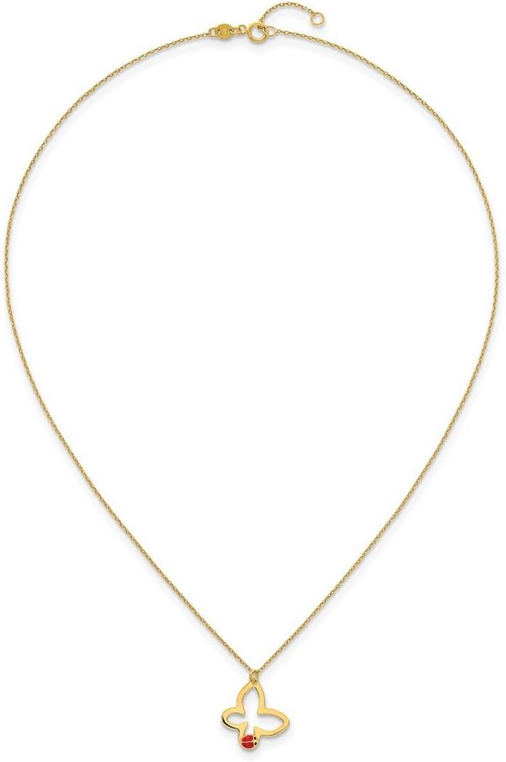 JewelryWeb 15.3mm 14k Solid Yellow Gold Polished Butterfly Angel Wings With Enamel Ladybug With .75 Inch Extension Necklace 15.5 Inch Pendant Necklace - Image 5