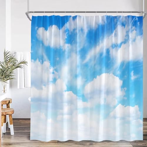 Rideau de douche polyester avec crochets décor de baignoire ciel nuage - 2