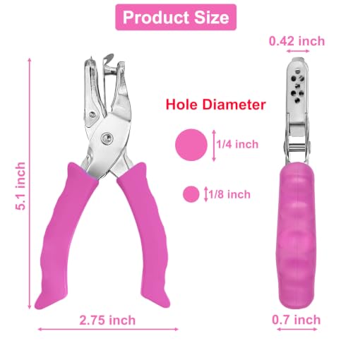 Image of Single Hole Punch 2 Pack, 1 /4 inch and 1 /8 inch Hole Punch with Soft Grip Pink