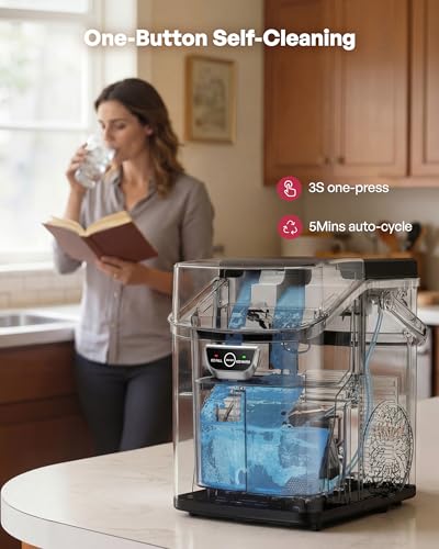 Image of EUHOMY Nugget Ice Maker Countertop with Handle, Max 40lbs Daily Sonic Ice | Ice in 4 Mins, Self-Cleaning, Portable Pebble Ice Maker with Basket and Scoop, for Home /Party /RV /Camping, Black