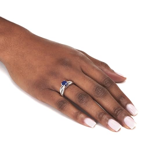 PalmBeach Sterling Silver Oval Cut Genuine Blue Sapphire and Round Genuine White Topaz Engagement Ring Sizes 6-103