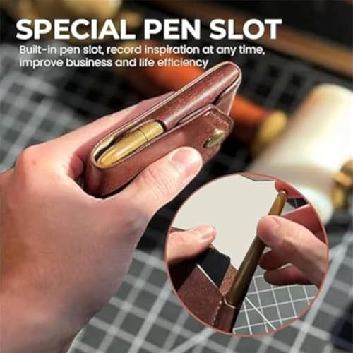 Vintage Handmade Leather Wallet, Multifunctional Handmade Mens Wallets Leather, Slim Minimalist Men's Wallets Built-In Pen Slot (3, Without pen)3