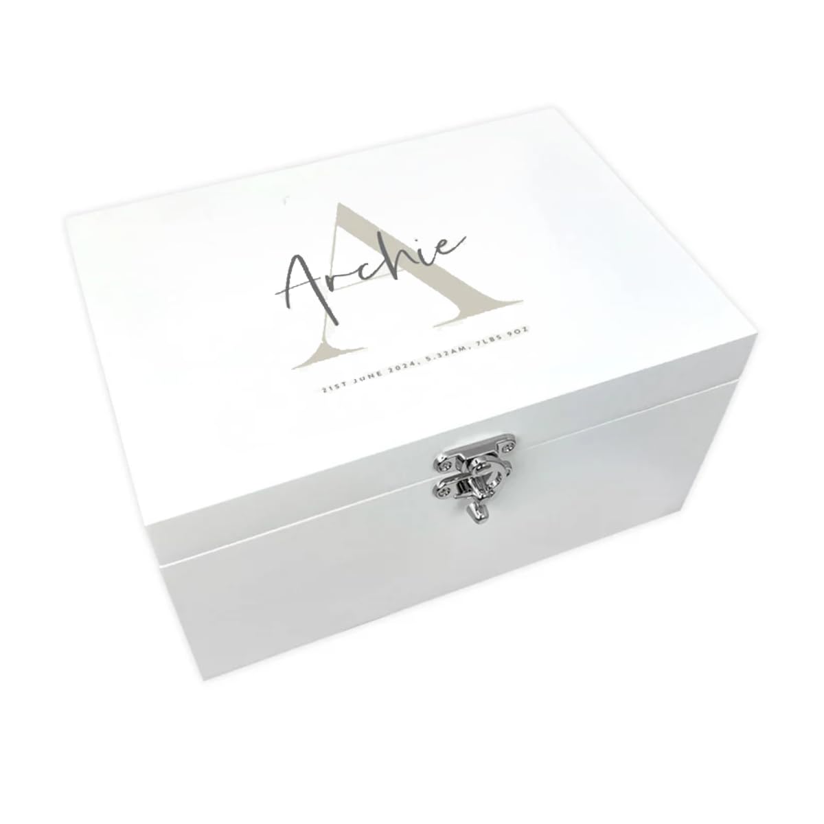The Lovely Keepsake Company White Personalised Initial New Baby Wooden Keepsake Box | Baby Shower, New Baby | 30Cm X 23Cm X 18Cm