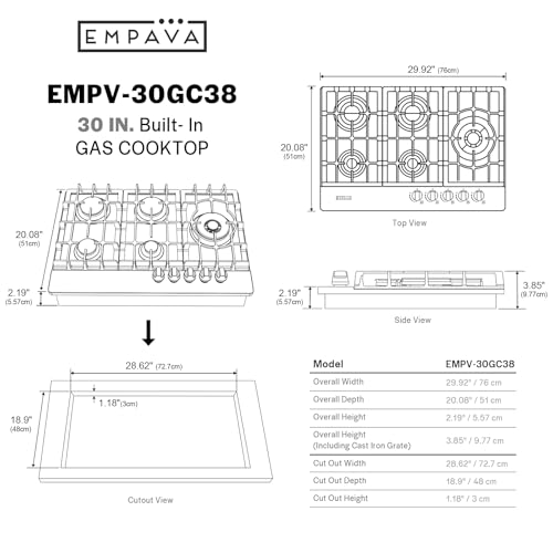 Image of Empava 30 inch Built Cooktop in Stainless Steel with 5 Gas Stove Including A 18000 BTU Power Burner, 30IN, Silver