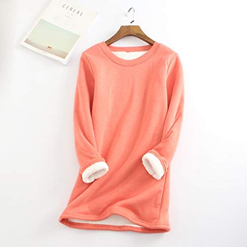 STKOOBQ Roupa íntima feminina de lã de inverno de lã de lã de manga comprida e gola redonda, Rosa, G