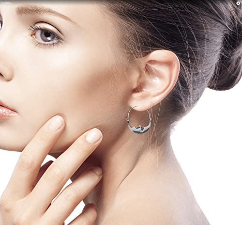 NOVICA Artisan Handcrafted Sterling Silver Hoop Earrings Vintage Style Crescent Moon Mexico Sun [1.1 in L x 1 in W] ' Moon at Rest'4