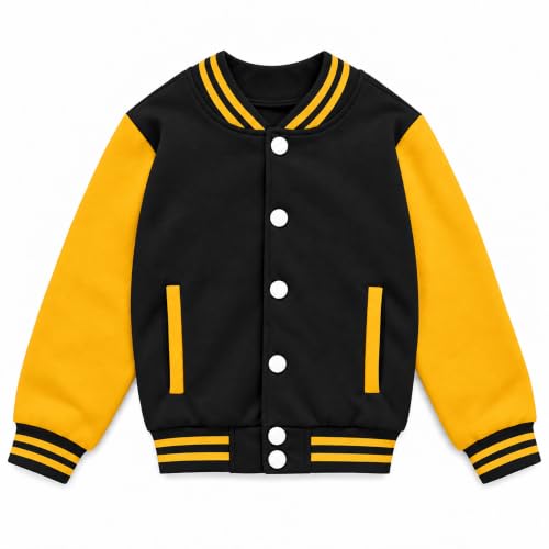 Image of Kids Baseball Jackets Boys Girls Fit Varsity Jacket Casual Lightweight Plain Button Cardigan School Coat