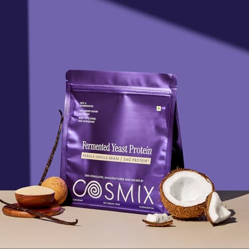 Image of Cosmix Fermented Yeast Protein Powder | 24g Protein | Pure Single-Source Plant Protein | Made In-House | Smooth, Crazy tasty & Gut-Friendly | Kerala Vanilla Bean, 1Kg Pouch