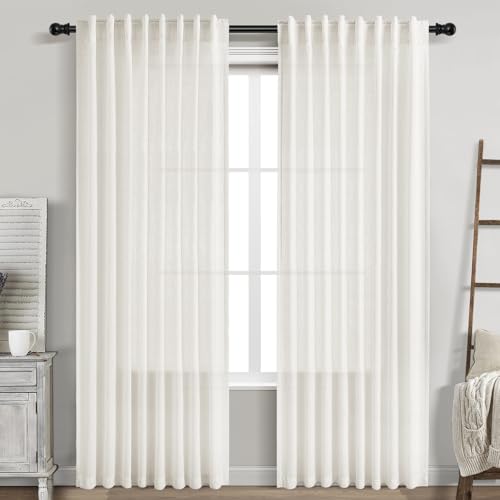 Image of Nanspring Linen Curtains W60xL84 Inch Long 7ft for Living Room Beige White