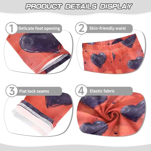 Tile Hearts Black Girls Leggings Athletic Pants Tights Stretch Bottom3