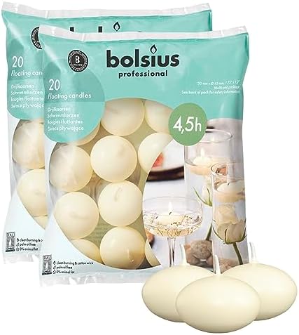 Bolsius Ivory Floating Candles - Set of 40, Unscented, 1.3/4 inch, Elegant, Smokeless, Wedding & Party Accessories