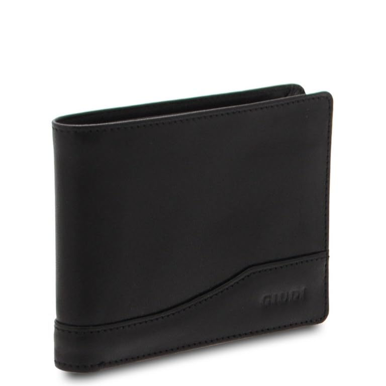 Giudi ® - Portafoglio Uomo in pelle vacchetta, portamonete, porta documento, porta tessere, porta carte, Made in Italy, classico (Nero)
