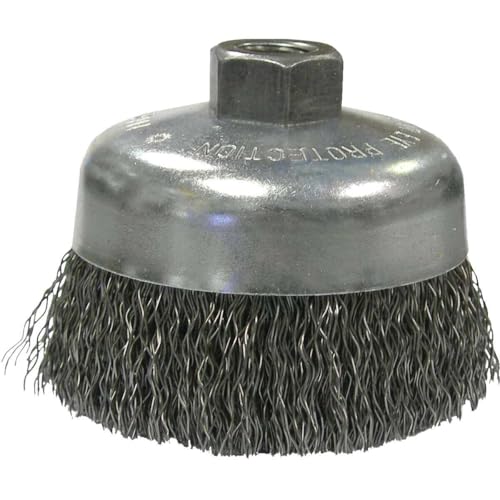 Image of Weiler 36037 Vortec Pro 6 inch Crimped Wire Cup Brush, .020 inch Steel Fill, 5 /8 inch-11 UNC Nut, Made in the USA