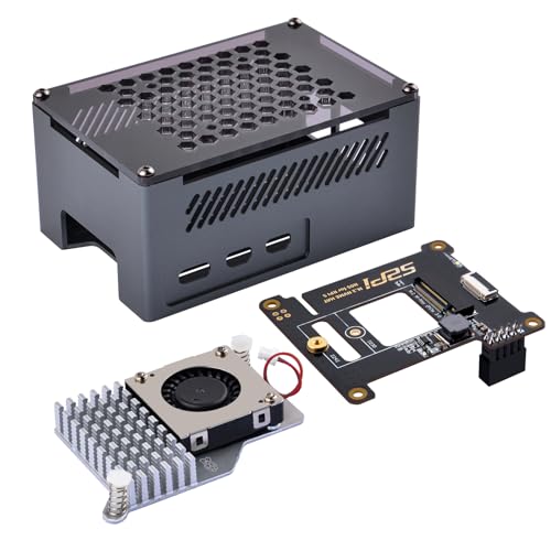 GeeekPi Aluminum Case for Raspberry Pi 5, with Pi 5 Official Active Cooler, N05 M.2 NVMe SSD PCIe Peripheral Board, Support M.2 NVMe SSD 2230 2242