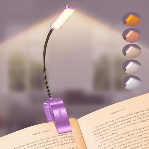 Gritin 30 LED Luz de Lectura Recargable, Luz Lectura Libros Cama con 2 Modo Iluminación & 5 Niveles Brillo y 5 Temperaturas Color, Atenuación Continua, Modo Memoria, 360° Flexible Lampara de Libro