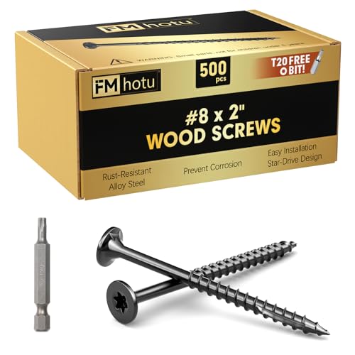 Image of #8 x 2 inch Deck Screws, 500Pcs Star Drive Wood Screws, Rust Resistant Timber Screws for Timber /Log /Landscaping Wood, T20 Star Bit Included, Black