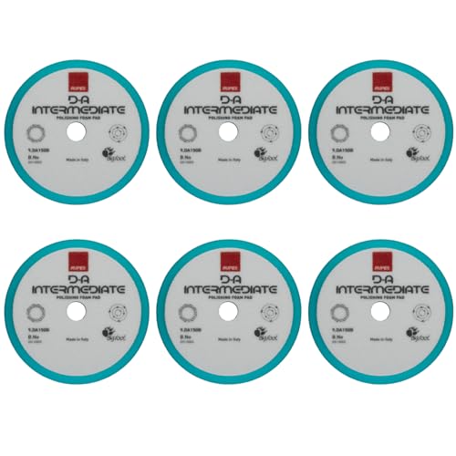 Image of RUPES 150mm Pack of 6 Light Blue D-A Intermediate Foam Polishing Pads | Ideal for Paint Correction & Gloss Enhancement | Improves Cutting Performance | Compatible with 5 inch Backing Plate